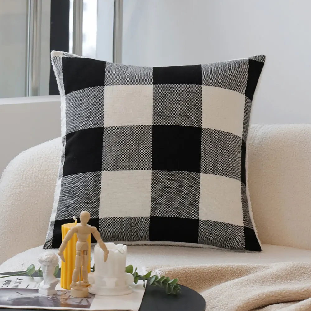 Patchwork Plaid Teddy Plüsch Kissen bezug einfache moderne bequeme weiche Sofa Kissen bezug 45x45cm Kissen bezug Wohnkultur Image