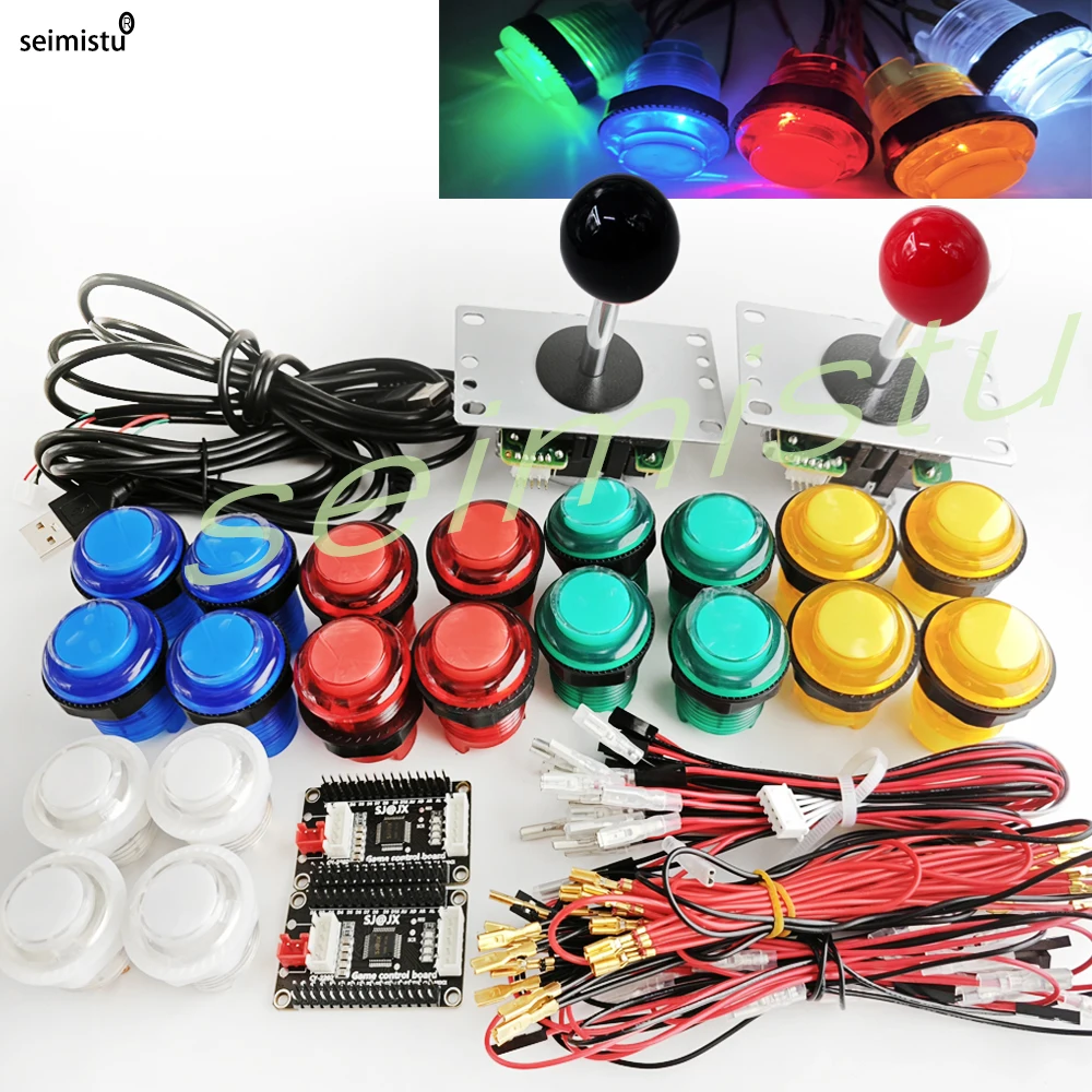 2 Spieler Joystick Arcade DIY Kit LED Teile Knopf Joysticks Encoder Controller für Mama für Himbeer Pi PS3 PC Neo Geo Image