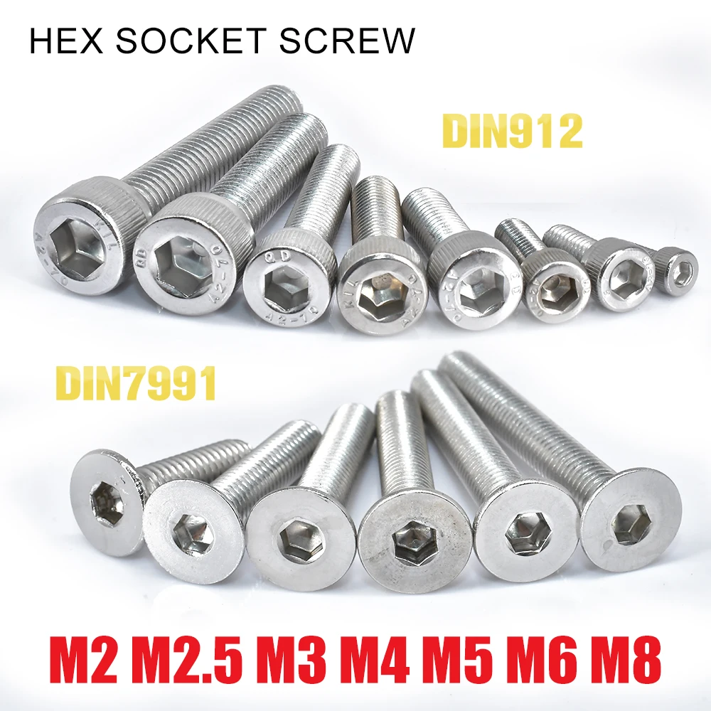 M2 M2,5 M3 M4 M5 M6 M8 304 Edelstahl Innensechskantschraube DIN912 Innensechskantschraube Metall Maschinenschrauben DIN7991 A2 Schrauben Image