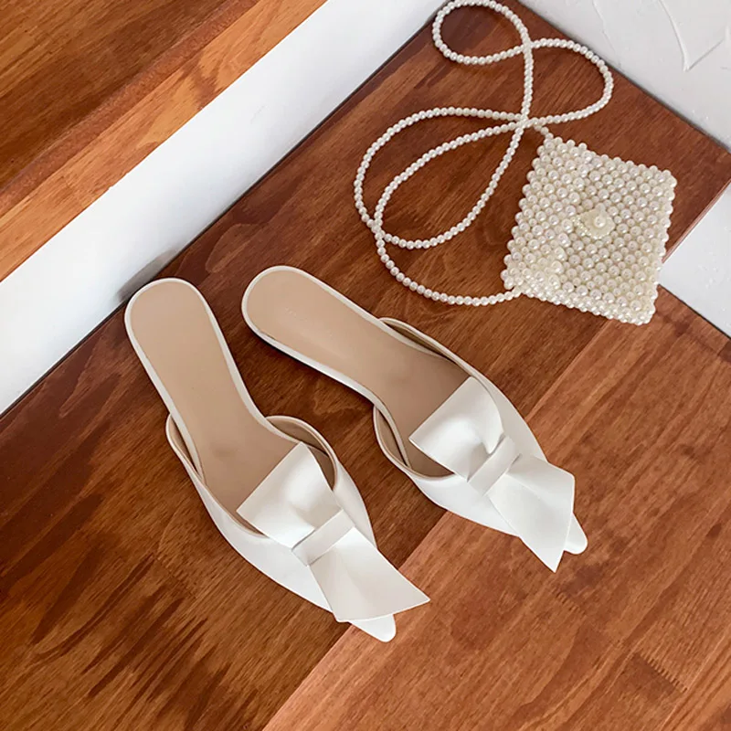 Flache bogen hausschuhe frauen sommer tragen Baotou hälfte hausschuhe 2019 neue mode faul sandalen frauen schuhe Image