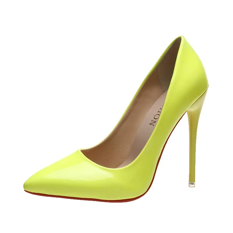 2023 frühling Super Hohe 12 cm Stiletto Heels Pumps Frauen Schuhe Spitz Floreszenz Patent Leder Büro Dünne Ferse
