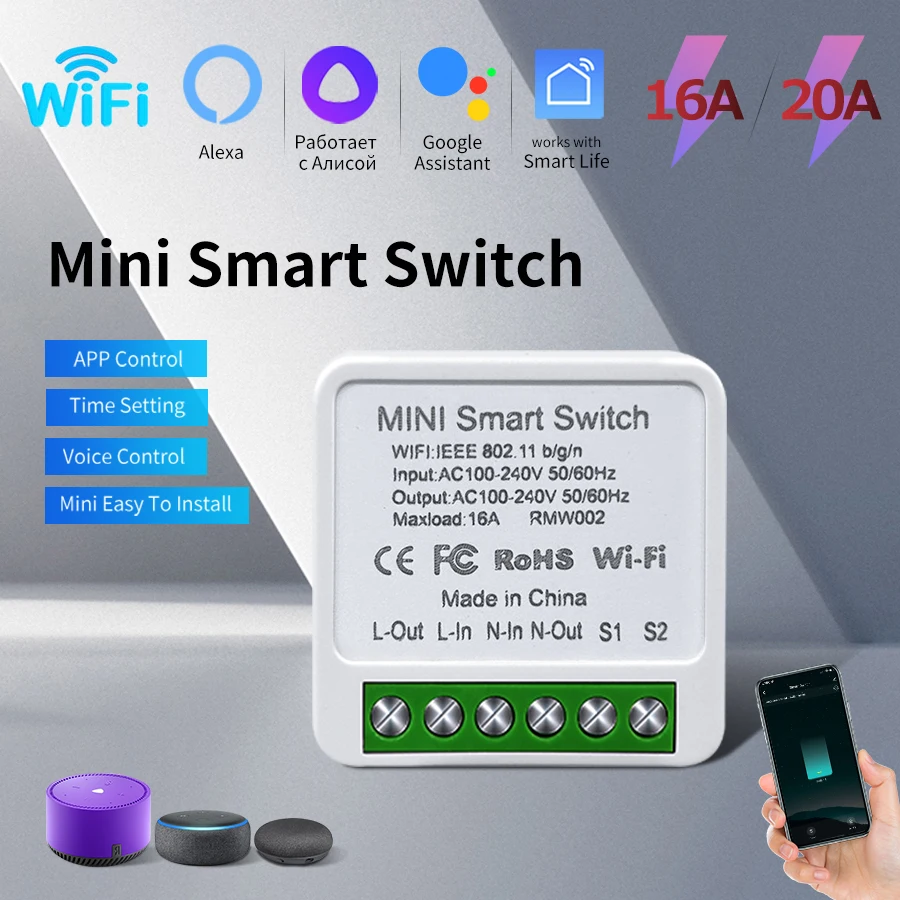 16A/20A WiFi Mini Smart Switch Modul 2-Wege-Steuerung Cozy Life APP-Fernbedienung für Alexa Google Home Automation Sprachsteuerung Image
