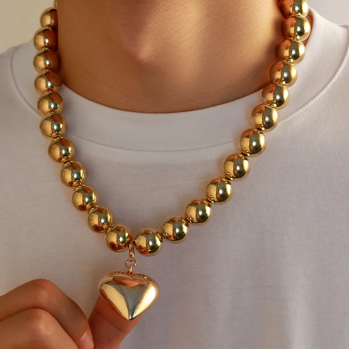 Ingemark übertrieben große Liebe Herz Anhänger Choker Halskette für Männer 2024 trend ige Goth ccb Ball Perlen Kette Grunge Schmuck Geschenk Image