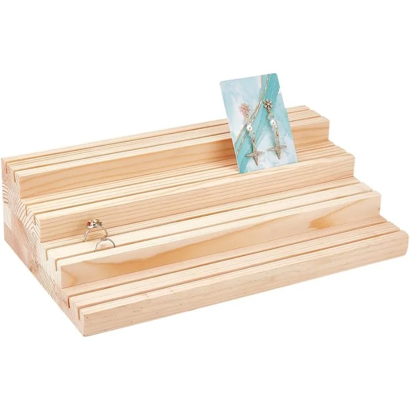 1 Stück 4-stöckiger Holz-Schmuckständer, Holz-Ohrring-Organizer-Halter mit Rillen, Schmuck-Schaufenster-Rack für Ringe, Ohrringe