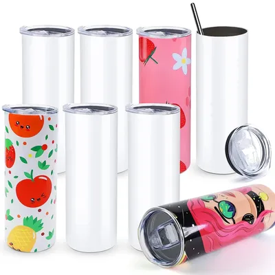 HTVRONT 8 Stück Edelstahl 20 OZ Sublimationsbecher Skinny Straight Sublimate Tumbler Blanko DIY Tassen Tassen mit Sublimationspapieren