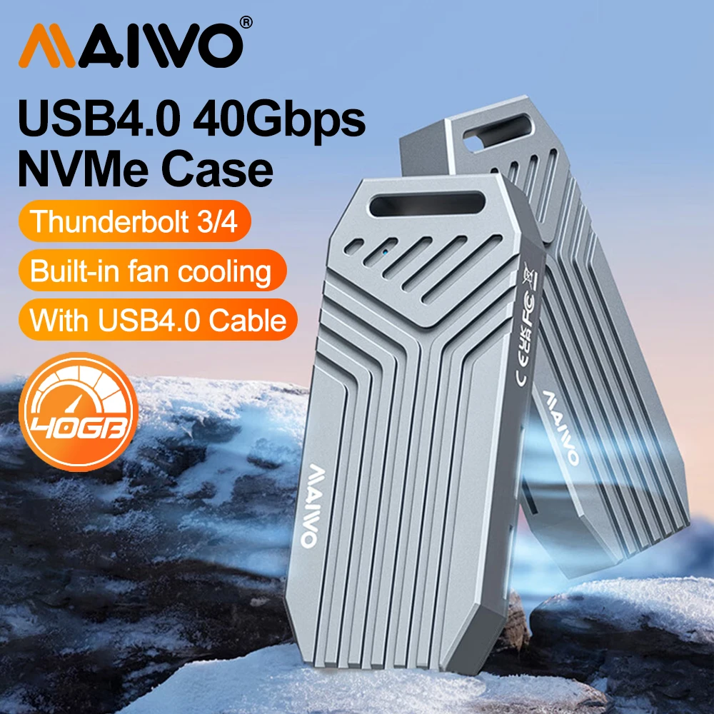Maiwo 40gbps usb 4 m. 2 nvme ssd gehäuse m2 zu typ-c 4,0 festplatte gehäuse mit lüfter aluminium kompatibler gewinde bolzen Image