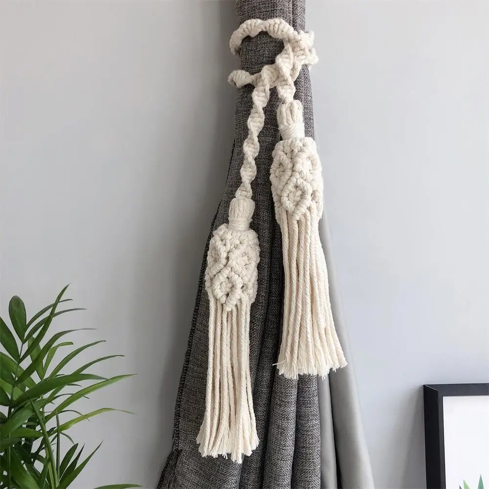 Hand gewebte Makramee Vorhang Krawatte Rücken Baumwolle Seil Quasten Anhänger Vorhang Umreifung Böhmen Vorhang Accesorios Wand dekoration Image