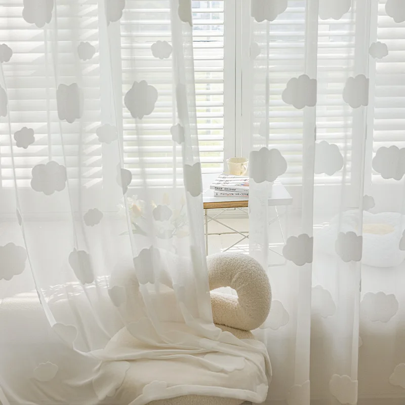 1 Panel weiße kindliche Wolke Tüll Vorhänge für Kinderzimmer, Cartoon einfache Fenster Behandlung Wohnzimmer Drapieren für Zuhause Image