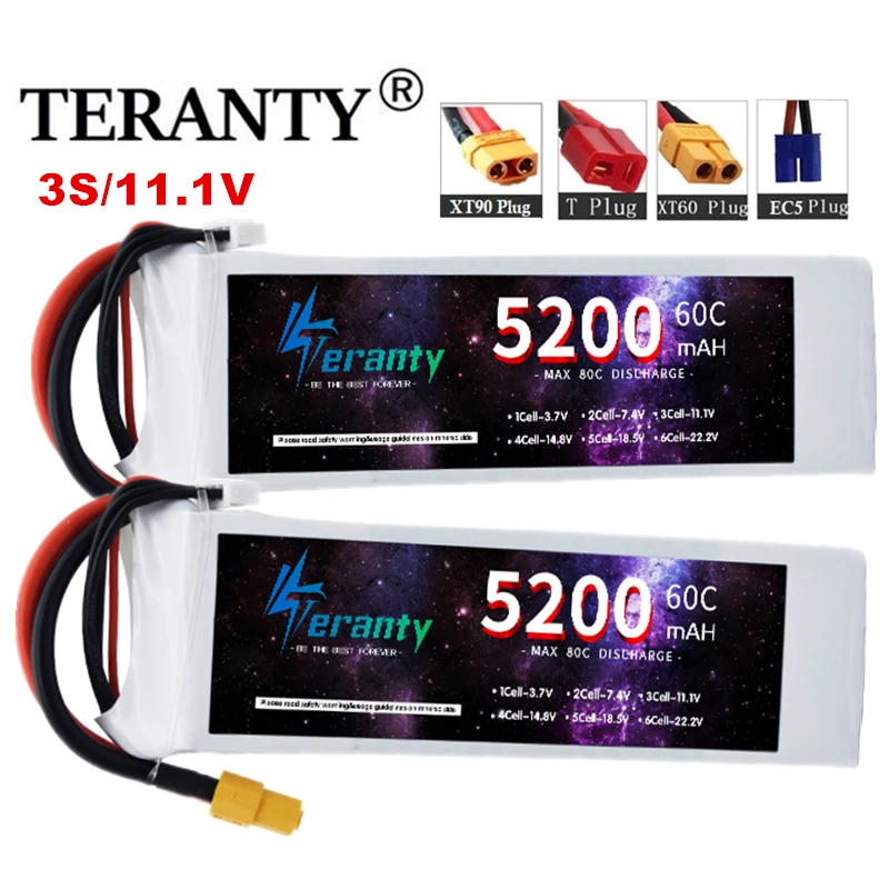 3S 5200mAh 11,1V Lipo-Akku 60C mit XT60-Stecker DEANS T XT90 EC5 für Quadcopter RC FPV Racing Drohne Flugzeug Hobby