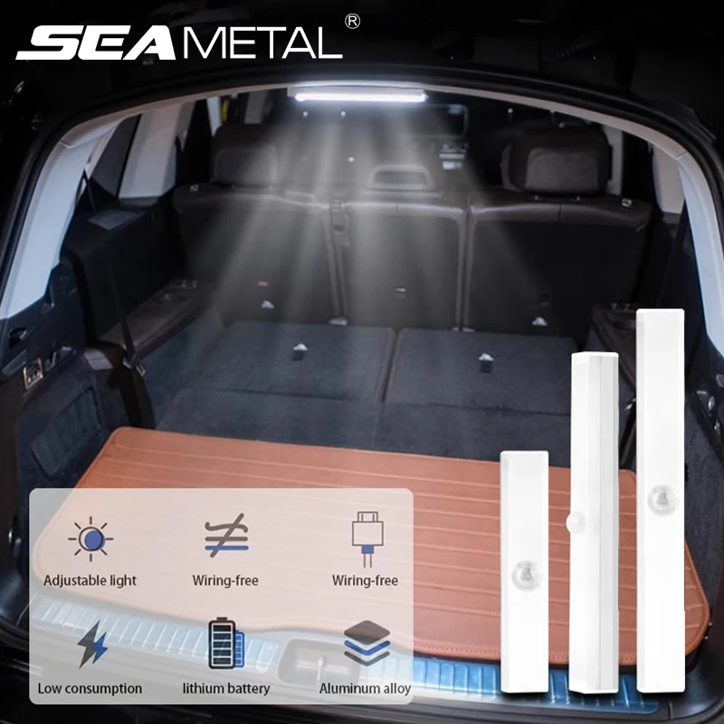 SEAMETAL Bewegungsmelder-Licht für Auto, USB-Aufladung, LED-Sensorlicht für Kofferraum/Haube, automatische Nachtlampe mit einstellbarer Helligkeit Image