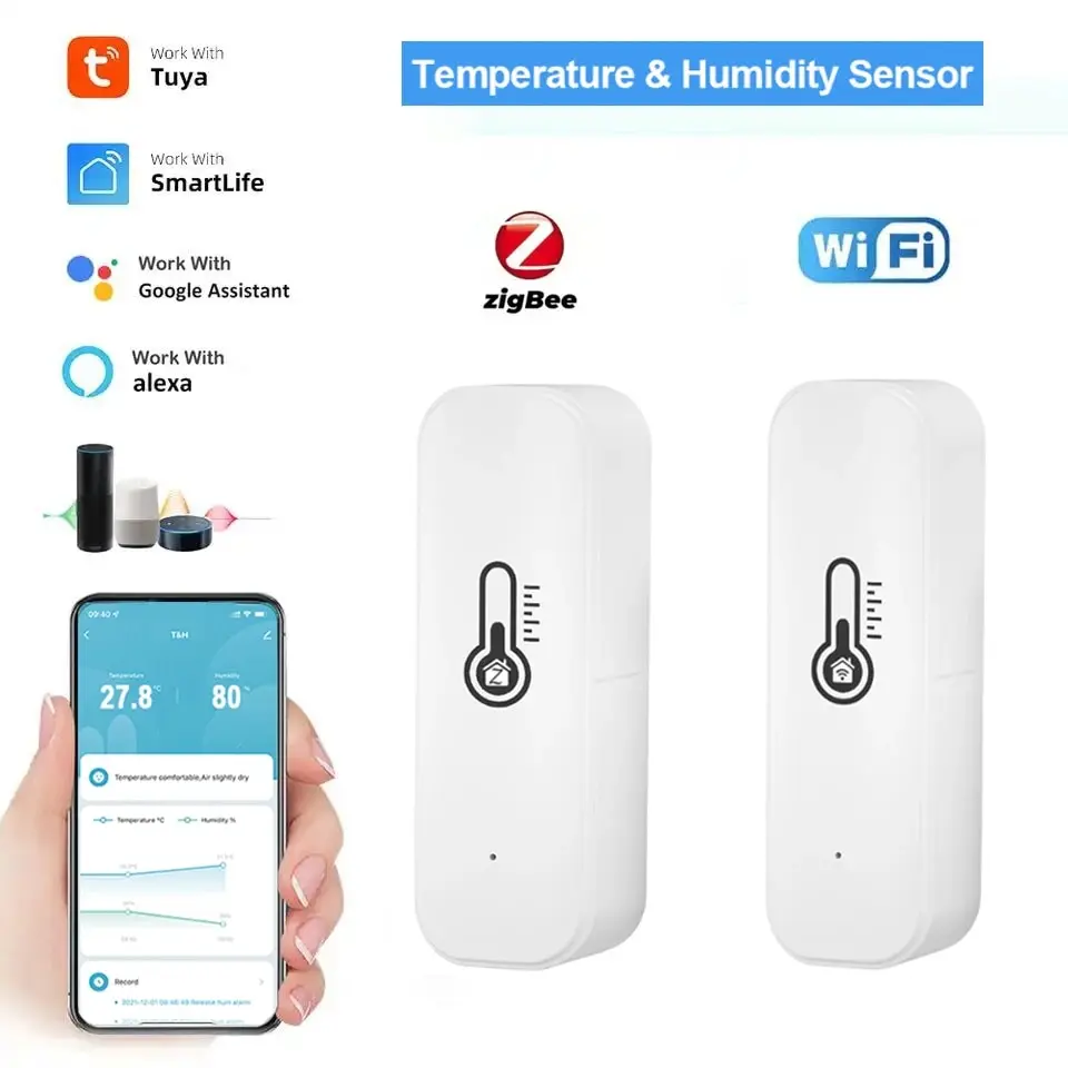 Tuya WiFi/ZigBee Temperatur und Luftfeuchtigkeit Smart Home Thermometer Hygrometer APP Fernalarm Funktioniert mit Alexa Google Home Image
