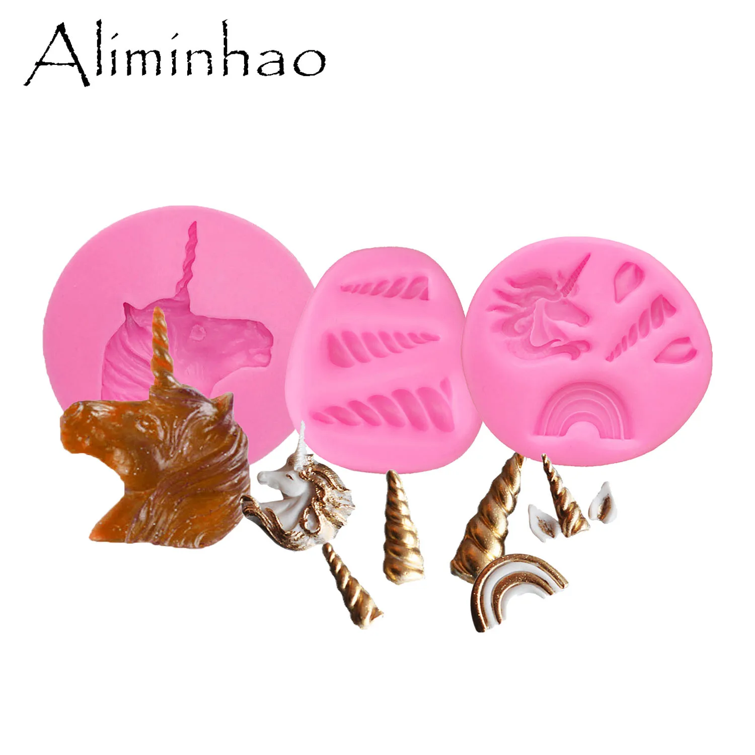 B0364 Silikon Einhorn Polymer Clay Fondant Formen für Geburtstags torte Dekoration Gummi paste Schokoladen form verschiedene Größen Image