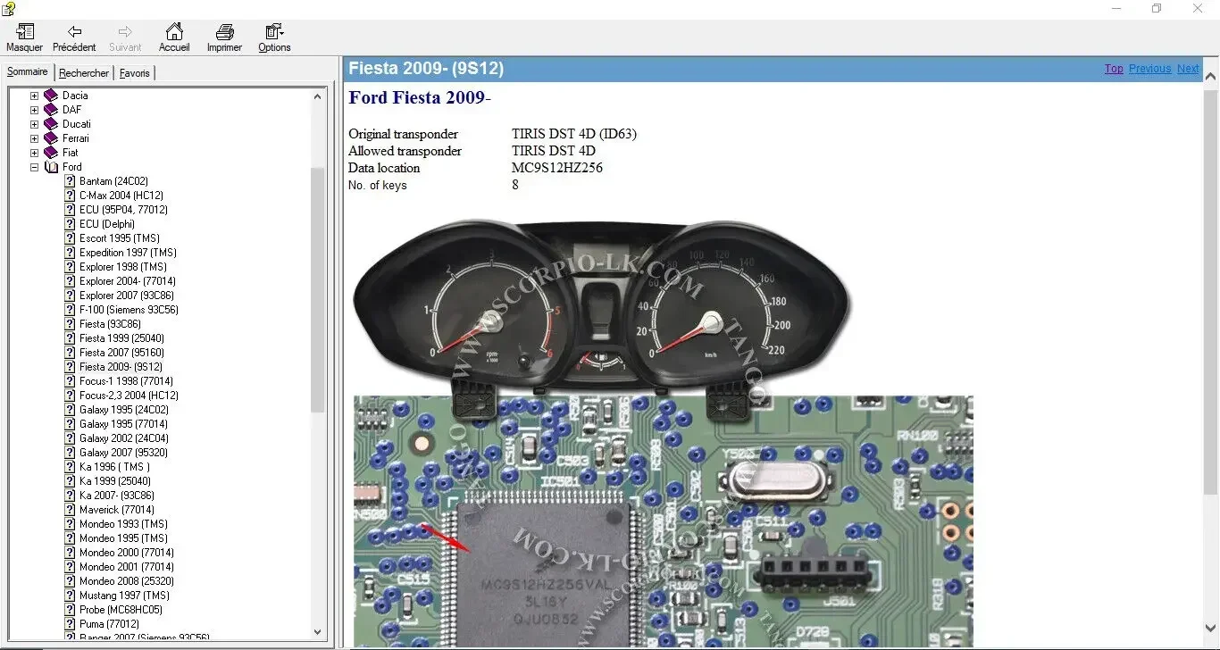 IMMOBILIZER LOCATION ECU AUTO UND EPROME zeigt die Immo Eeprom-Standort und die zahlen große Datenbank auf Eeproms für alle Autos Image