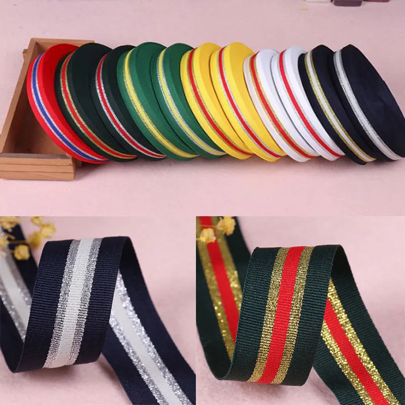 3M 2,5 cm Breite Geschenkband Canvas Band Gold Grün Medaillengürtel Rucksackgurte Handband Stoff Hut Schleife Hose Nähzubehör Image