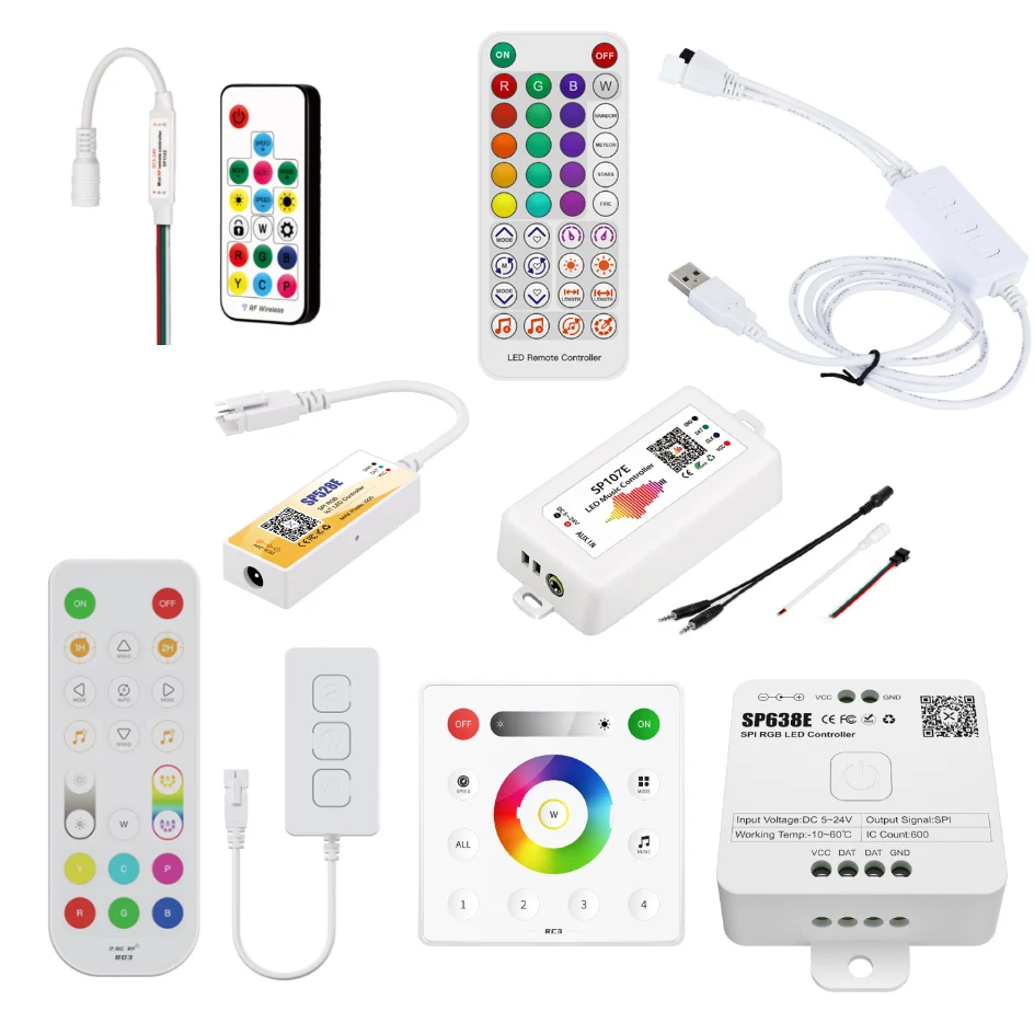 WS2812b WS2811F SPI RGB Pixel LED Controller USB DC 5V 12V 24V Fernbedienung Für Traum farbe LED Streifen Musik Sync APP BT wifi Image