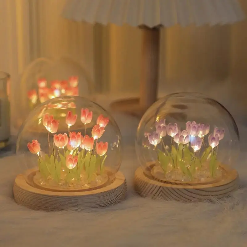 Künstliche Tulpe Blume Nachtlicht Ornamente handgemachte DIY Nachttische LED Nachtlampe Schlafzimmer Schreibtisch Dekor Geburtstagsgeschenke Tischlampe