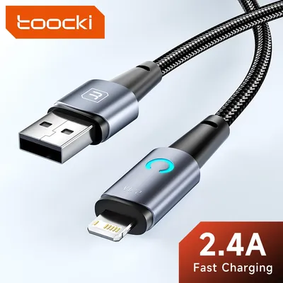 Toocki USB Cable Fast Charging Charger Wire for iPhone 13 12 11 Pro Max LED Light 2.4A iP Cable for