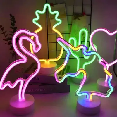 Neon Sign USB LED Decoration Unicorn Flamingo Lamp Moon Rainbow For Home Kid Room Bedside Night