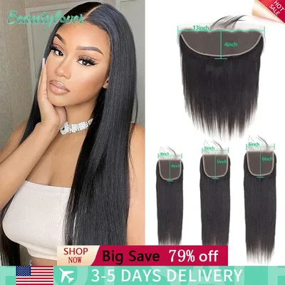 13x4 Human Hair Frontal Lace Only Transparent Lace 4x4 6x6 5x5 Straight Lace Closure Human Hair 24