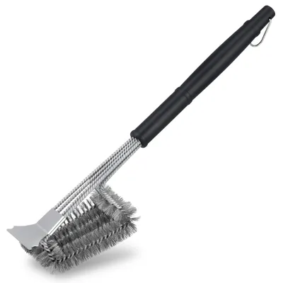 Stainless Steel Grill Brush with Scraper, 19 in Grill Brush for Outdoor Grill, BBQ Brush for Grill