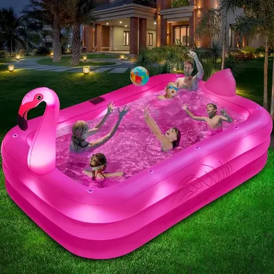 Inflatable Pool with Lights, 2024 Solar Flamingo Swimming Pool for Kids,Adults Inflatable Blow up