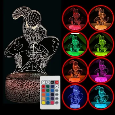 Spiderman Toys Kids 16 Color Remote Control Night Light Superhero Christmas Gift Birthday 3D
