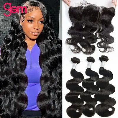 Body Wave Bundles With Closure 5x5 HD Lace Remy Brazilian Weaving 30 Inch Natural Hair Extension