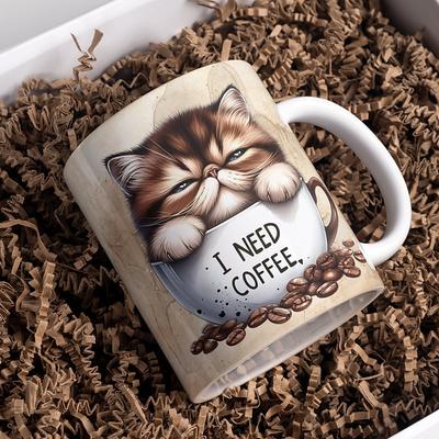 Cat Coffee Mug - Funny I Need Coffee Mugs , Double-Sided Print Ceramic Coffee Cups as Cat Themed Gifts for Women Men, Dishwasher Safe Novelty Coffee Mugs for Women Men