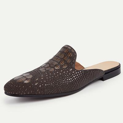 Men's Leather Slip-On Mules - Crocodile Patterned Casual Loafers for Formal and Casual Occasions