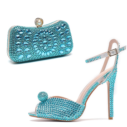 Damen Hochzeit Schuhe Abendschuhe Fersen mit Knöchelriemen Komfort Schuhe Hochzeit Party Farbblock Kontrastfarbe Hochzeits-Heels Hochzeitssandalen Brautschuhe Strass Kristall Imitationsperle Image