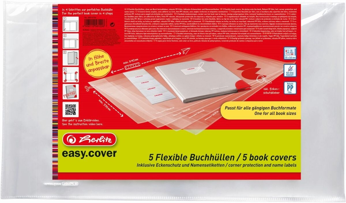 herlitz Buchhülle easy.cover Buchformate bis 335mm x 540mm VE=5 Stück Polybeutel Image