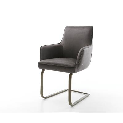 DELIFE Freischwinger Heira-Flex mit Armlehnen Mikrofaser Anthrazit Vintage Freischwinger flach Effektfinish Titan Taschenfederkern, Esszimmerstühle Image