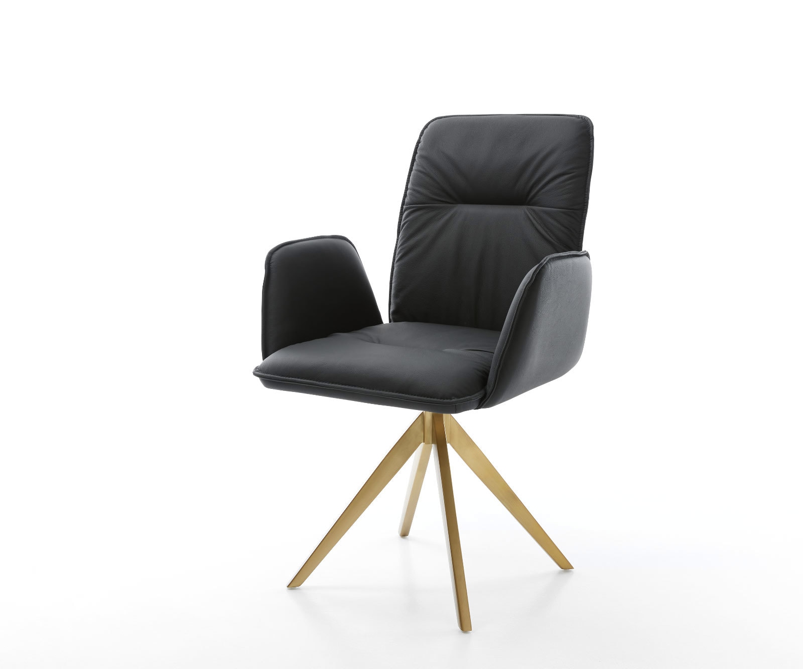 DELIFE Esszimmerstuhl Vinja-Flex Echt-Leder Schwarz Kreuzgestell kantig Gold, Esszimmerstühle Image