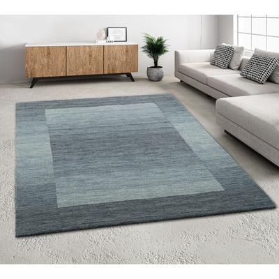 Wollteppich THEKO "Gabbeh Super, Handweb Teppich, Bordüre, reine Wolle, handgewebt" Gr. 8, grau (grau, blau), B:300cm H:9mm L:400cm, Wolle, Teppiche, Schlafzimmer, Wohnzimmer, Esszimmer, auch als Läufer und Bettumrandung Image