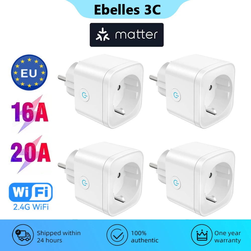 Matter WiFi Smart Plug 16A/20A EU Smart Steckdose Haushaltsgeräte Stecker Adapter Timing für HomeKit SmartThings Alexa Google Siri Image