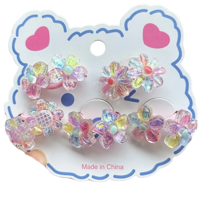 2PCS Nette Cut Bunte Blumen Kinder Haarnadeln Kinder Headwear Baby Haar Clips Mädchen Haar Zubehör Elastische Haar Bands Image