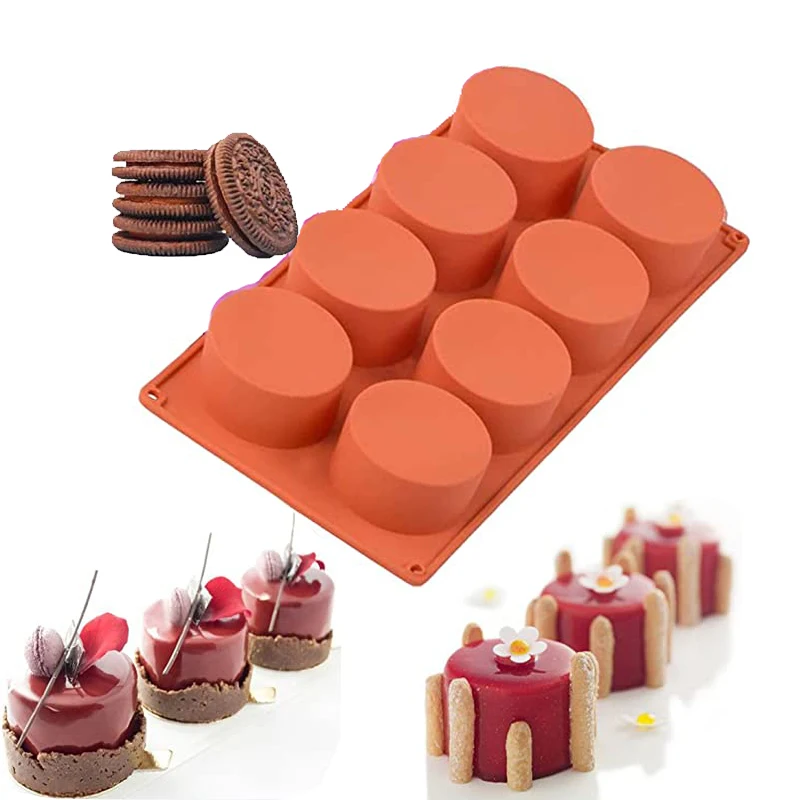 Stampo per torta rotondo in Silicone a 8 cavità stampo per biscotti Oreo ricoperto di cioccolato cottura per pasticceria per budino di gelatina sapone Cheesecake bomba da bagno