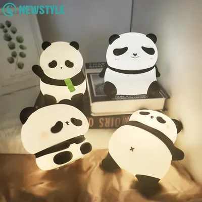 Panda Night Light Dimmable Nursery Squishy Silicone Sleeping Light USB Rechargeable Bedside Touch