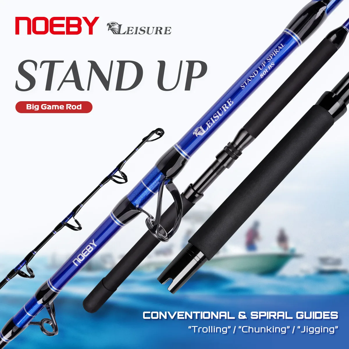Noeby Big Game Konventionelle Trolling-Angelrute 1,66 m 1,7 m Chunking Jigging Spiralführungen E-Glas Salzwasser Thunfisch Haifischruten Image
