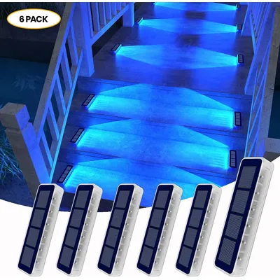 6 Packs Blue Solar Outdoor LED Step Lights IP68 Waterproof Solar Lights for Outside Stair Stick on Solar Decor Lights for Garden