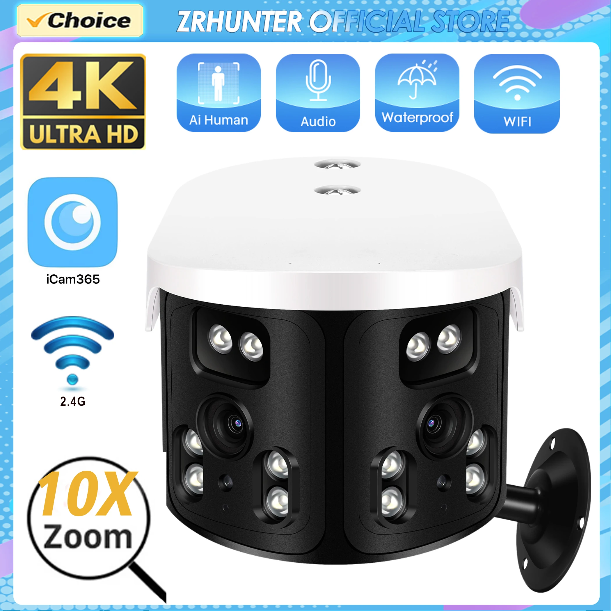 Ptz ip kamera 4k 8mp panorama 180 ° weitwinkel außen wifi überwachungs kamera farbe nachtsicht icam365 cctv sicherheit Image