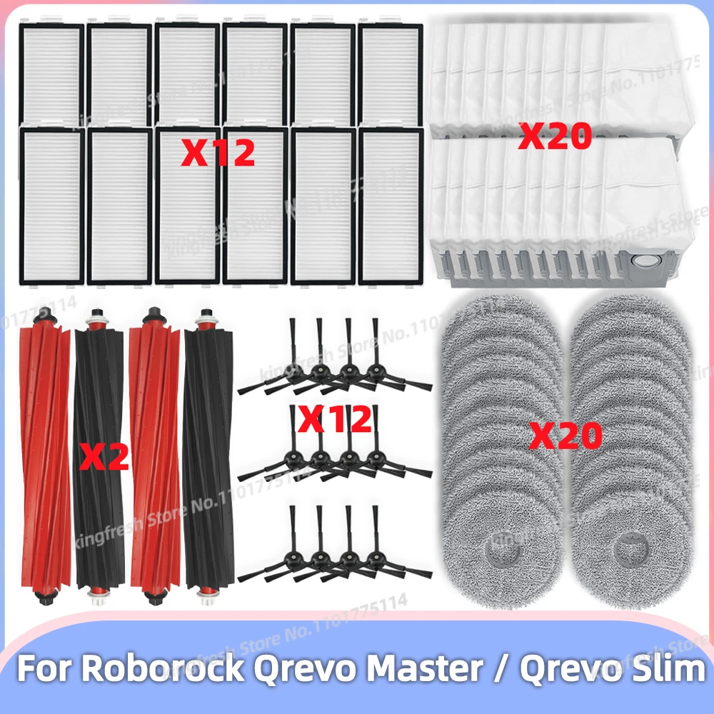 Kompatibel für Roborock Qrevo Master, Qrevo Slim, V20, P10S Pro Staubsaugerteile Hauptrolle Seitenbürste Abdeckung Filter Wischtuch Halter Staubbeutel Zubehör Image
