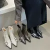 Designer spitzen Zehen Frauen Stiefeletten Mode dicken Absatz abnehmen kurze Stiefeletten Herbst Winter Damenschuhe