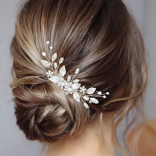 Crystal Pearl Hair Comb Clip Pin Alloy Leaf Hair Comb Handmade Headband Tiara For Women Bride Wedding Hair Accessories Jewelry