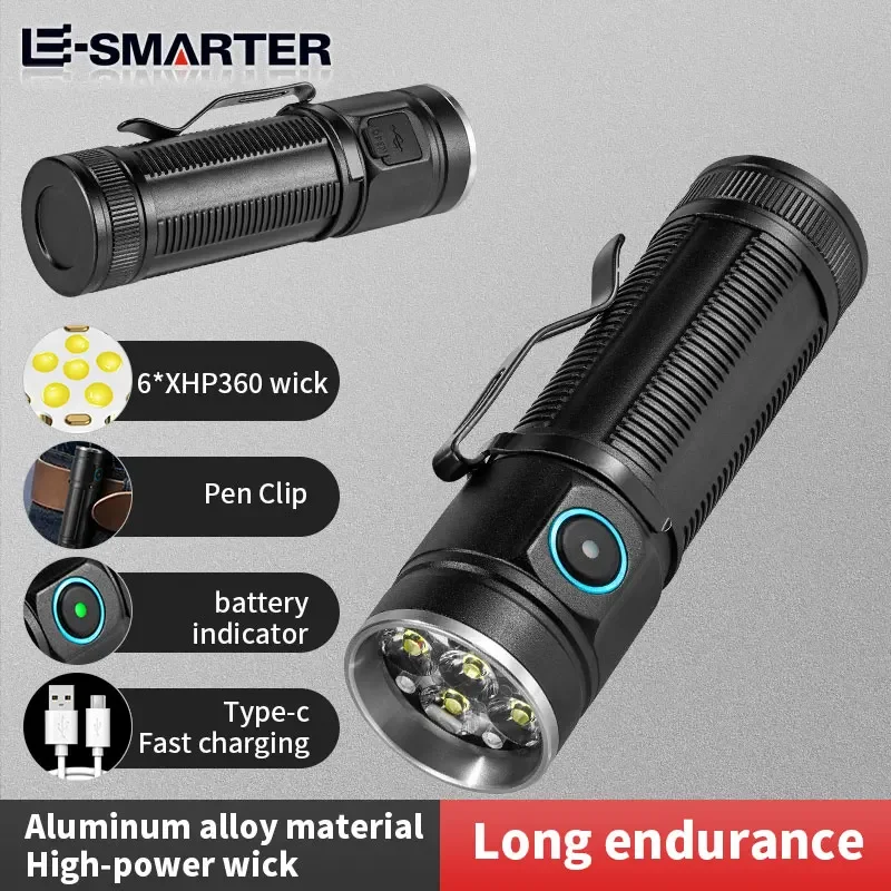 Potenti 6 torce EDC a LED torcia ricaricabile portatile da 3000Lumen per esterni impermeabile escursionismo campeggio luce di lavoro di emergenza