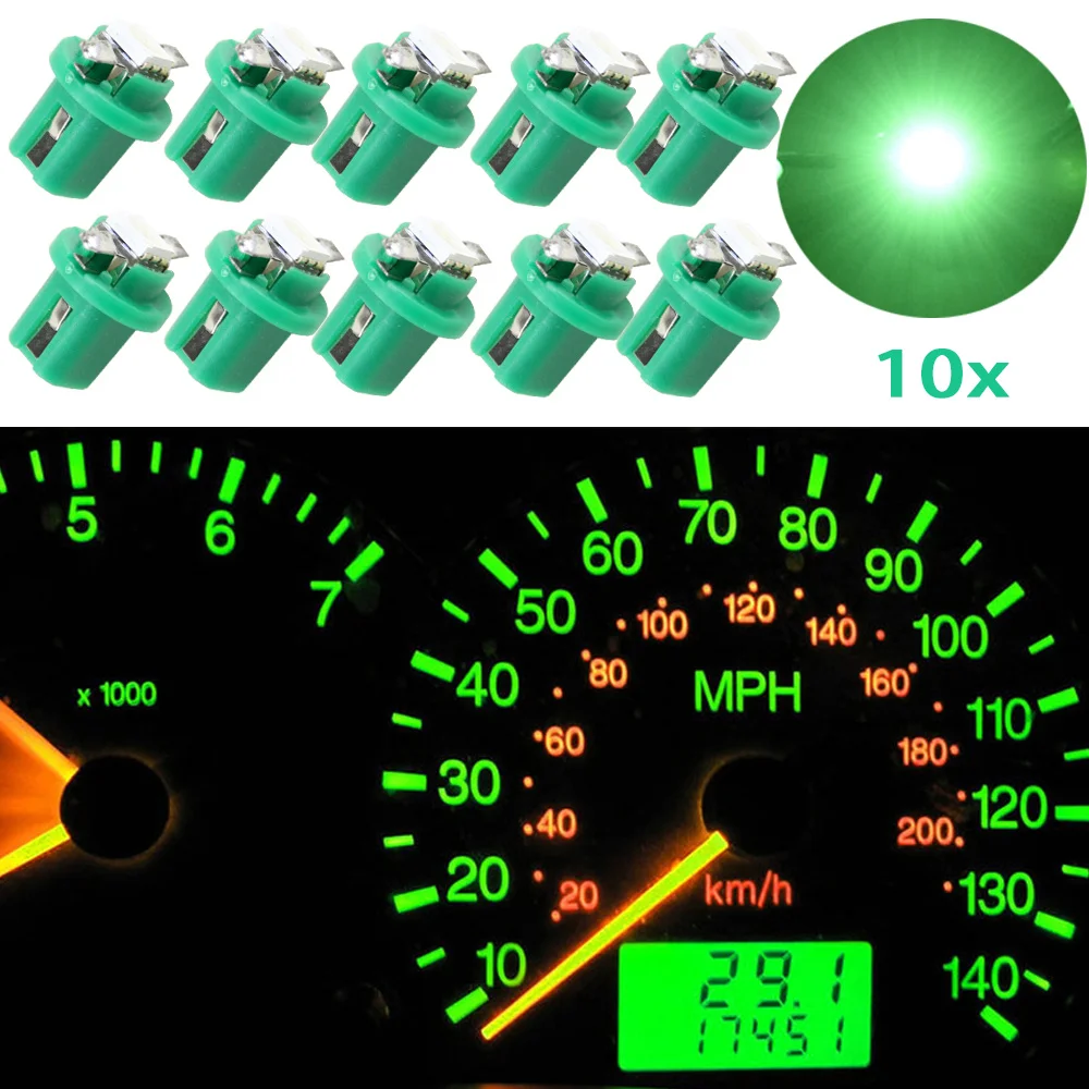 10Pcs Green B8.5D 509T B8.5 5050 Led 1 SMD T5 Lamp Auto Wedge Gauge Dash Bulb Dashboard Instrument Light 12V Car Styling