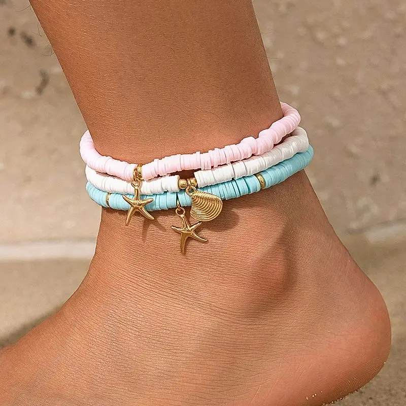 PuRui Gold Farbe Seestern frauen Multi Farbe Fußkettchen Sommer Casual Neue In Mädchen Fuß Kette 3 teile/sätze Schmuck Für Strand party