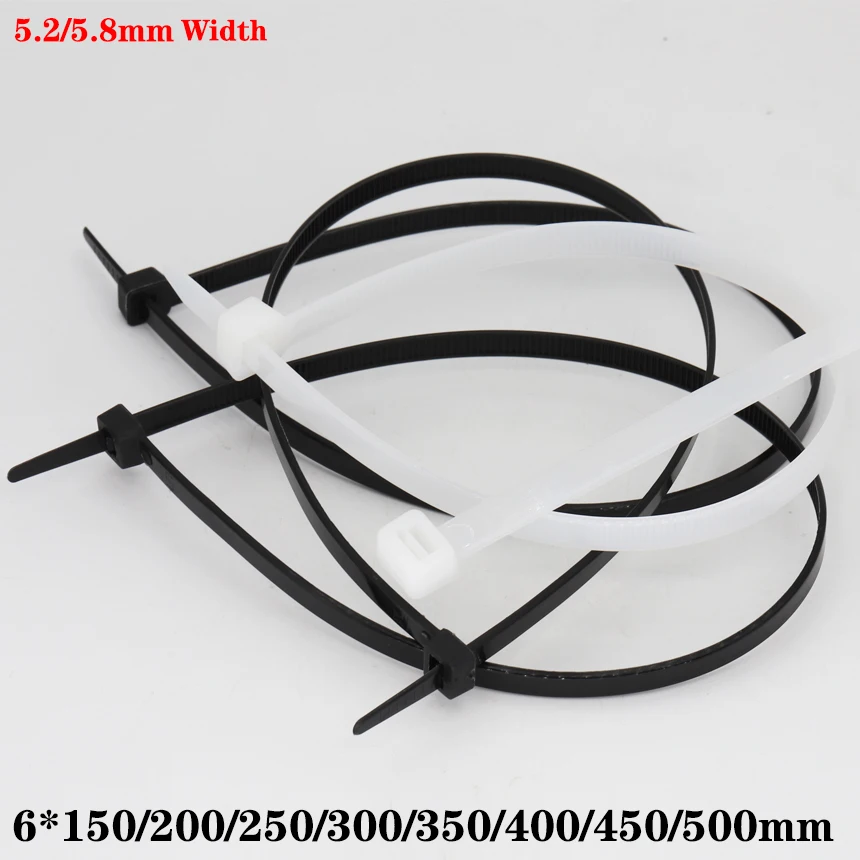 6*150/200/250/300/350/400/450/500mm 5.2/5,8mm Breite weiß selbstsicher nder Nylon-Kunststoff band wickel Reiß verschluss bündel Kabelbinder Image