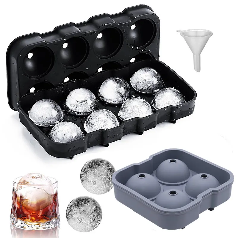 Große Kugel-Eiswürfelformen, 4/8 Gitter, Whiskey-Eisform, auslaufsichere runde Eiswürfelform, einfaches Befüllen und Lösen von Ice Ball Maker-Werkzeugen Image