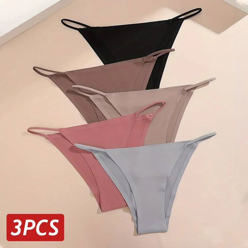 3 Teile/satz Frauen Seide Nahtlose Höschen Sexy Low Rise Briefs Weibliche Ultra-dünne Keine Spur Unterwäsche Damen Atmungsaktive Weiche dessous Image
